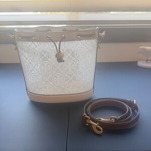 Tory Burch White and Brown Clear Crossbody Bag